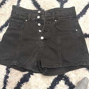 High waisted black button up shorts